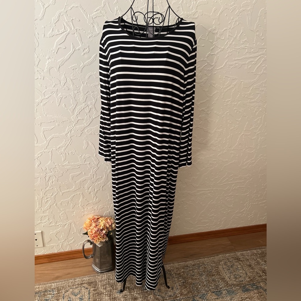 Chico's Black and White Striped Jersey Maxi Dress
